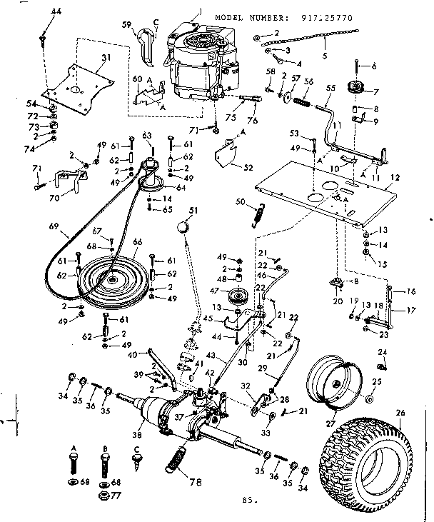 8e Lawn Tractor/engine & Final Drive Diagram and Parts List for 91725770  Craftsman Lawn Tractor