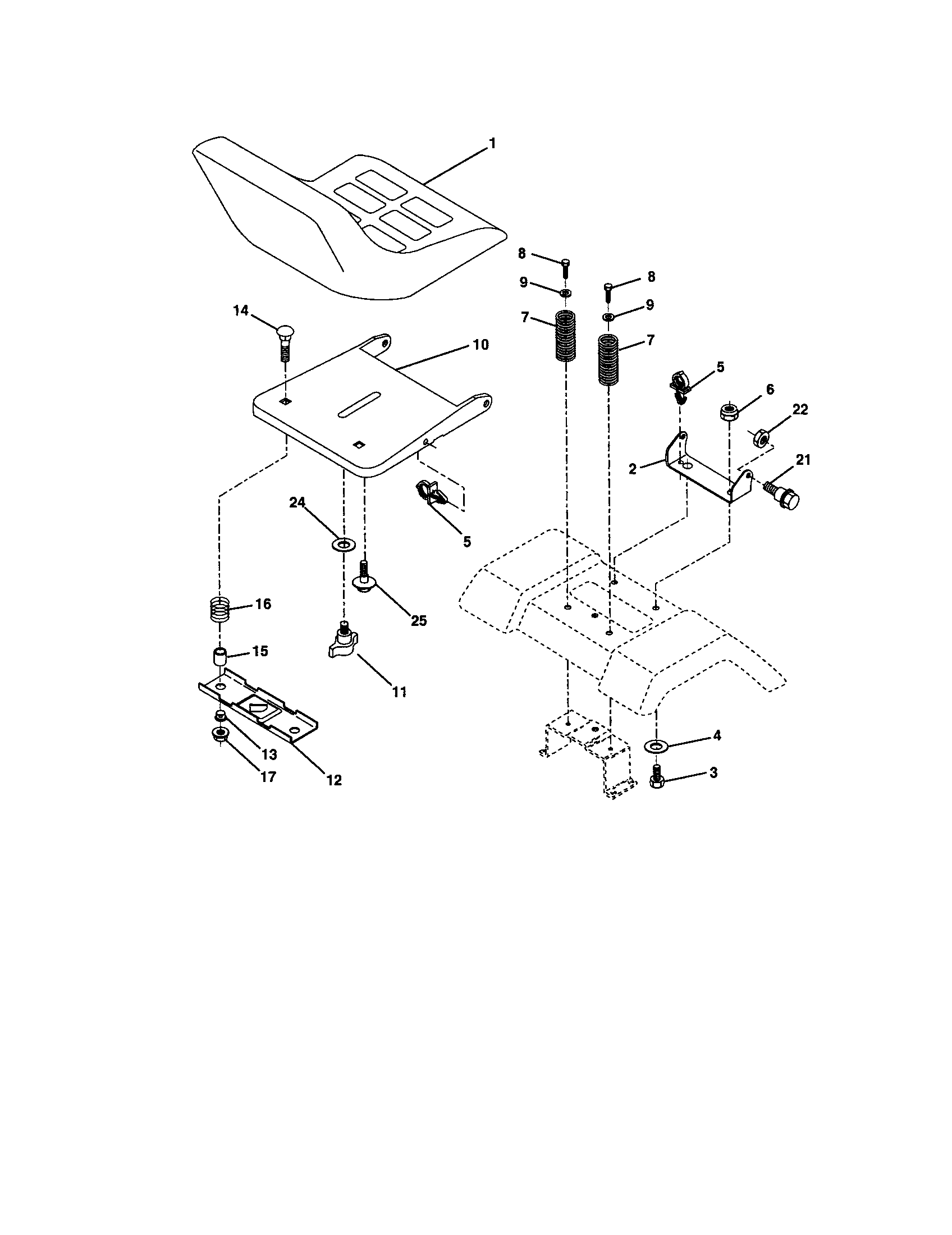 Seat Assembly Diagram and Parts List for 917272073  Craftsman Lawn Tractor