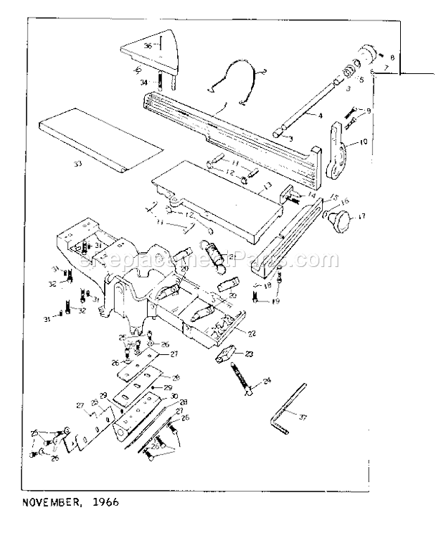 Unit Parts Diagram and Parts List for 14921880  Craftsman Planer Jointer