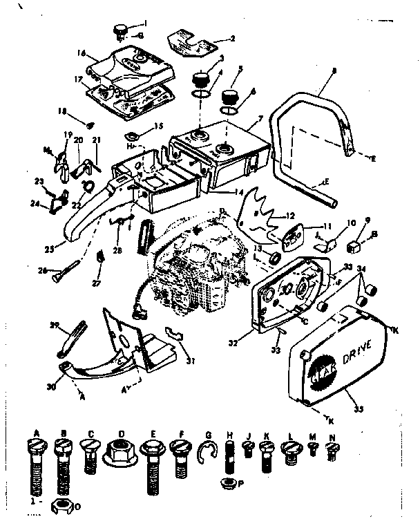 Main Frame Diagram and Parts List for 917352133  Craftsman Chainsaw