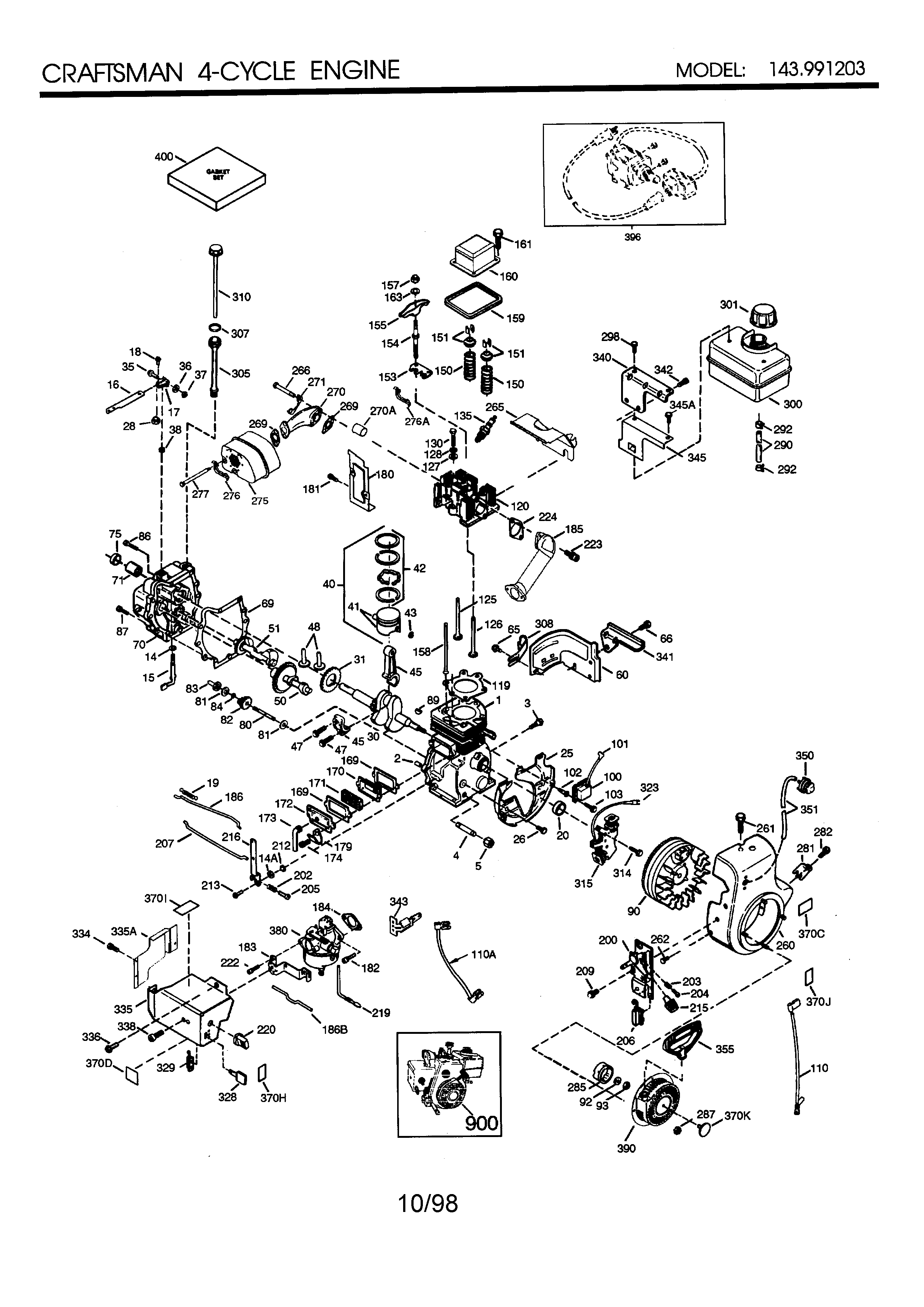 Craftman 4-cycle Engine Diagram and Parts List for 143991203  Craftsman Engine