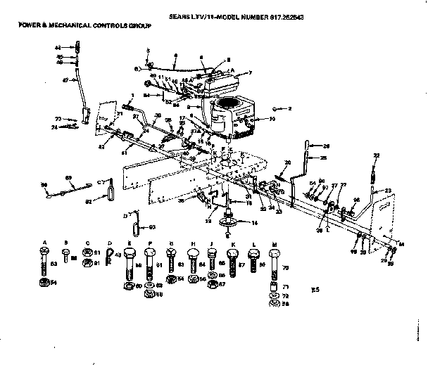 Power & Mechanical Controls Group Diagram and Parts List for 917252643  Craftsman Lawn Tractor