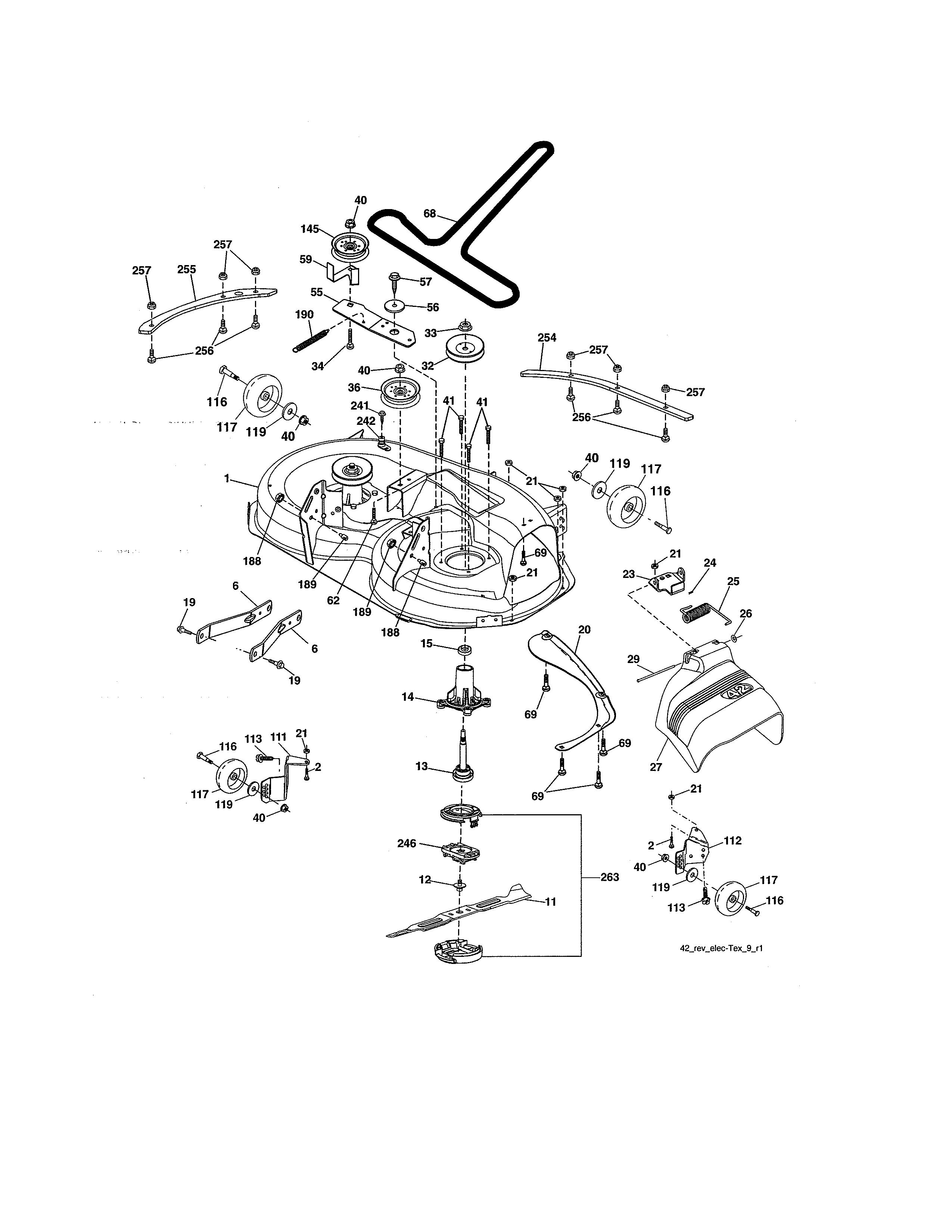 Mower Deck Diagram and Parts List for 917986411  Craftsman Lawn Tractor