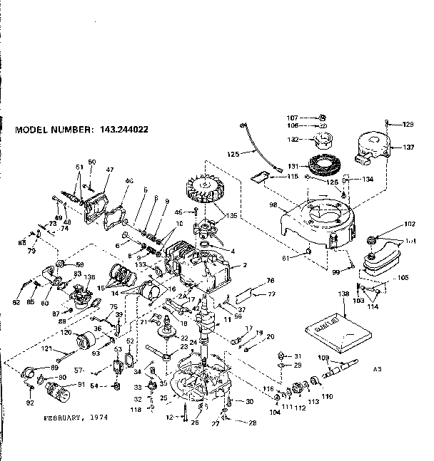 Replacement Parts Diagram and Parts List for 143244022  Craftsman Engine