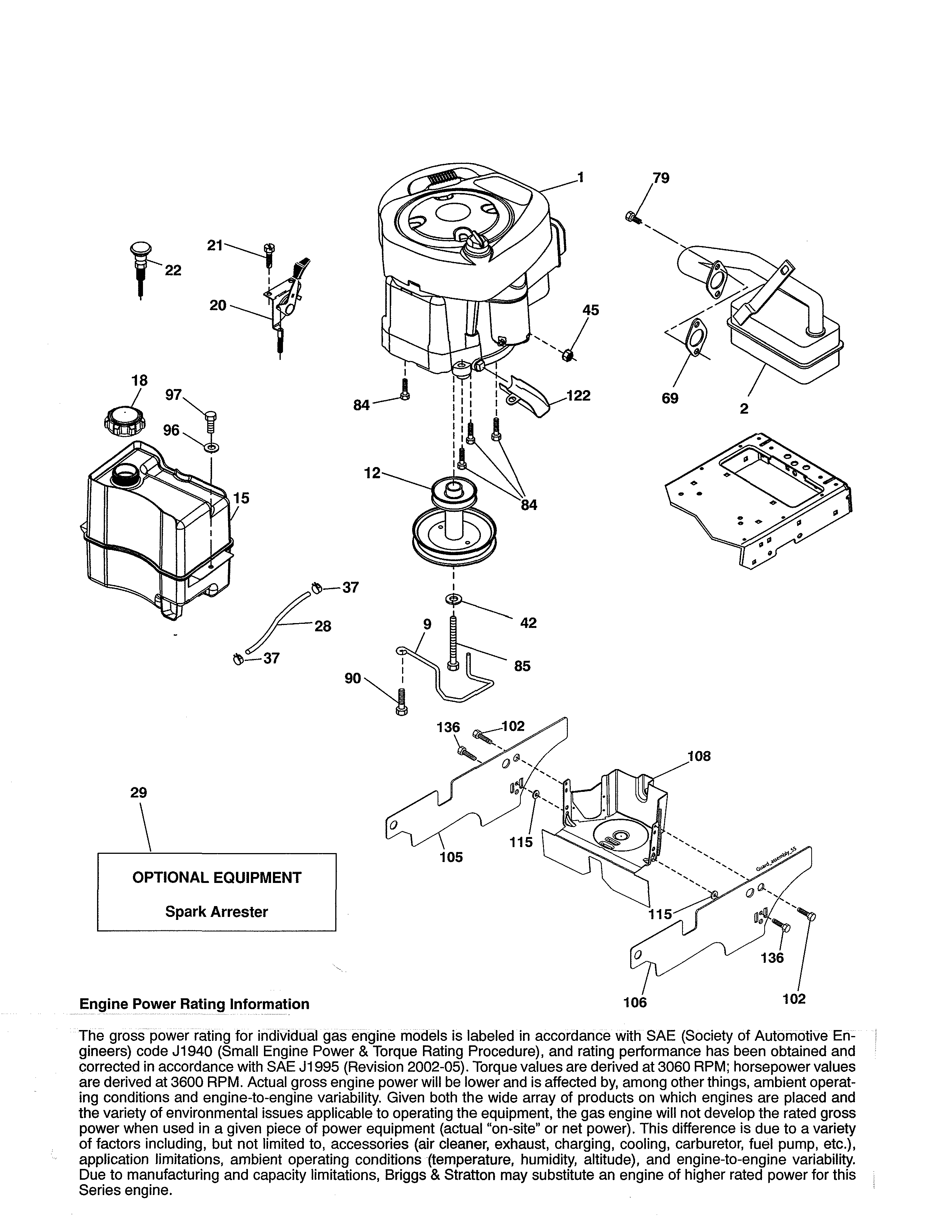 Engine Diagram and Parts List for 917990380  Craftsman Lawn Tractor