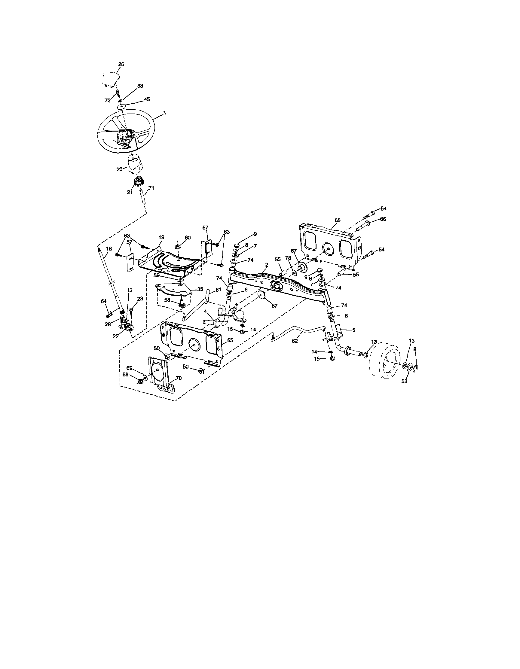 Steering Diagram and Parts List for 917289073  Craftsman Lawn Tractor