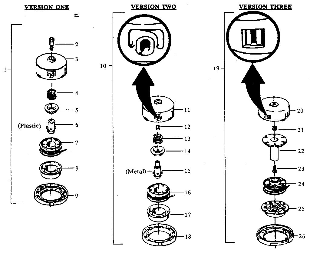3 Version Cutting Head Diagram and Parts List for 234795511  Craftsman Trimmer