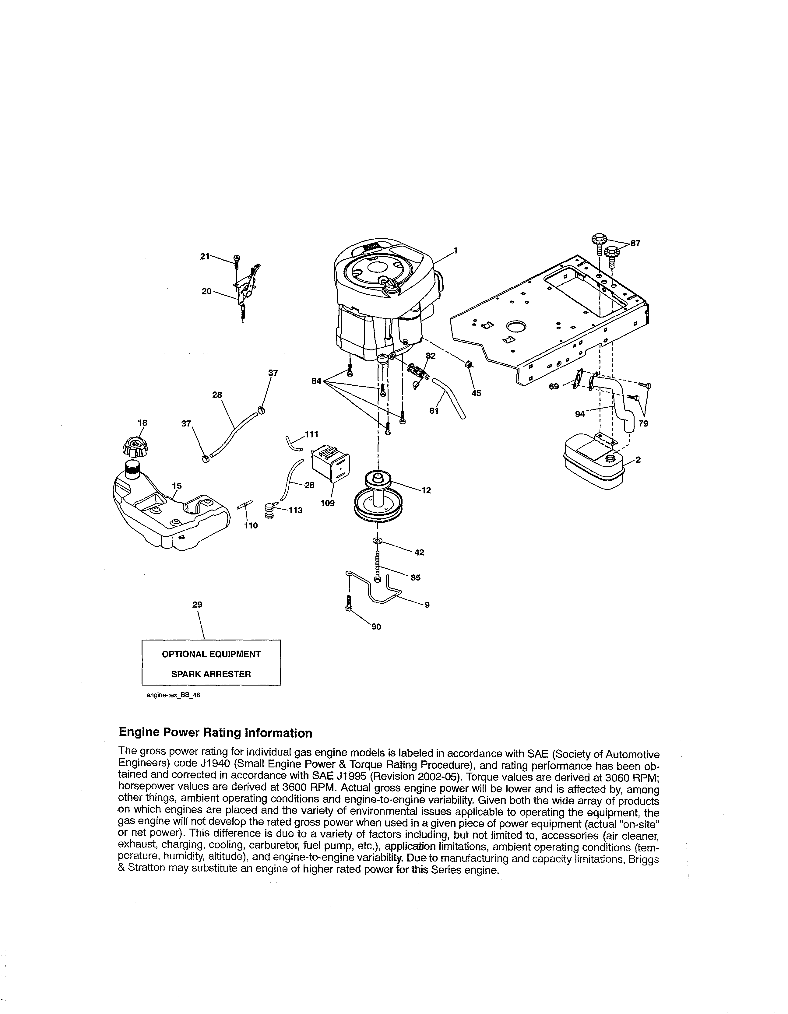 Engine Diagram and Parts List for 917250841  Craftsman Lawn Tractor