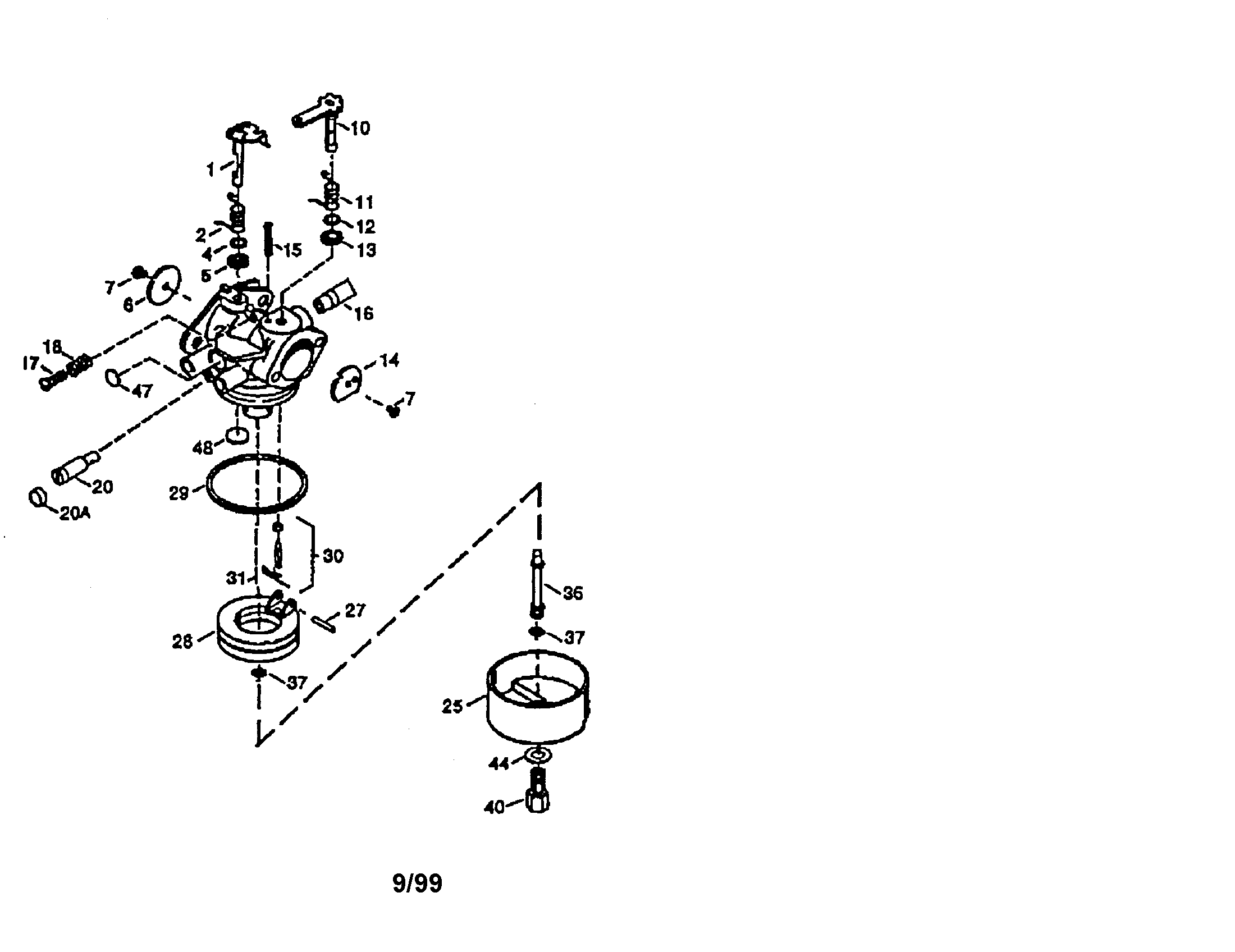 Carburetor Diagram and Parts List for 143998003  Craftsman Engine