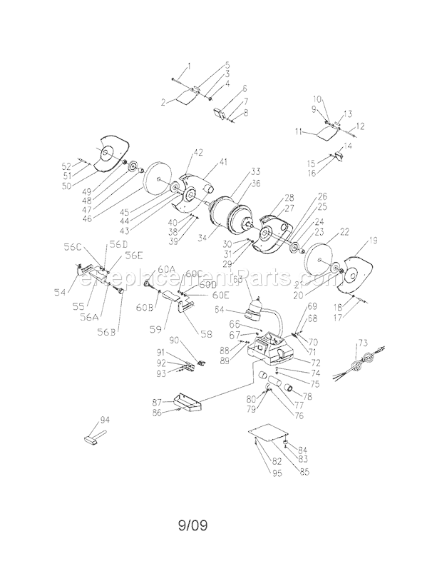 10" Bench Grinder Diagram and Parts List for 152220600  Craftsman Bench Grinder