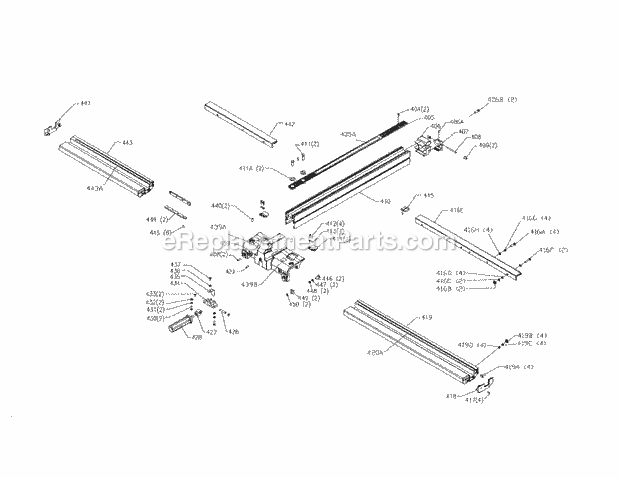 Fence Assembly Diagram and Parts List for 152221040  Craftsman Table Saw