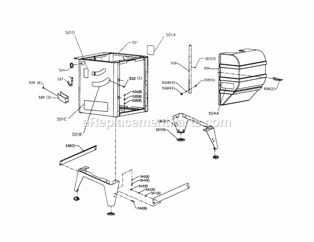 Stand Assembly Diagram and Parts List for 152221040  Craftsman Table Saw
