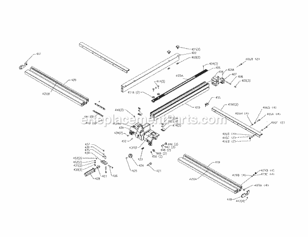 Fence Assembly Diagram and Parts List for 152221140  Craftsman Table Saw