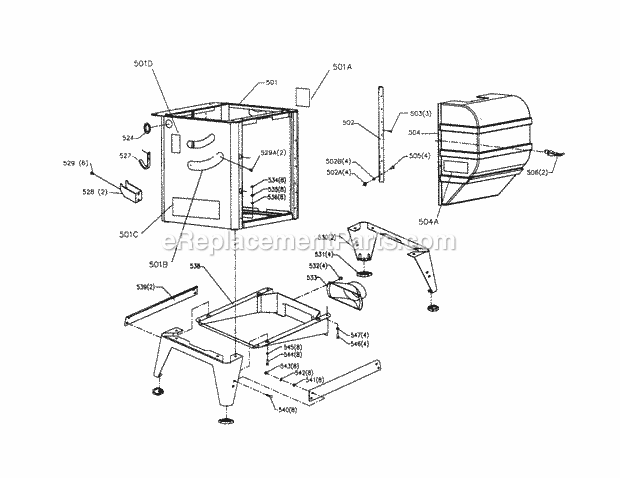Stand Assembly Diagram and Parts List for 152221140  Craftsman Table Saw