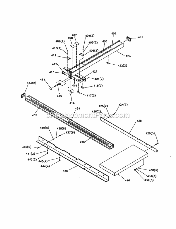 Scale/Rail/Fence Side Diagram and Parts List for 152221240  Craftsman Table Saw