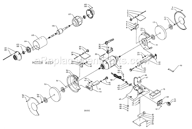 Motor Assy Diagram and Parts List for 152287190  Craftsman Bench Grinder
