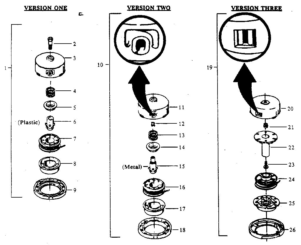 3 Version Cutting Head Assembly Diagram and Parts List for 234795522  Craftsman Trimmer