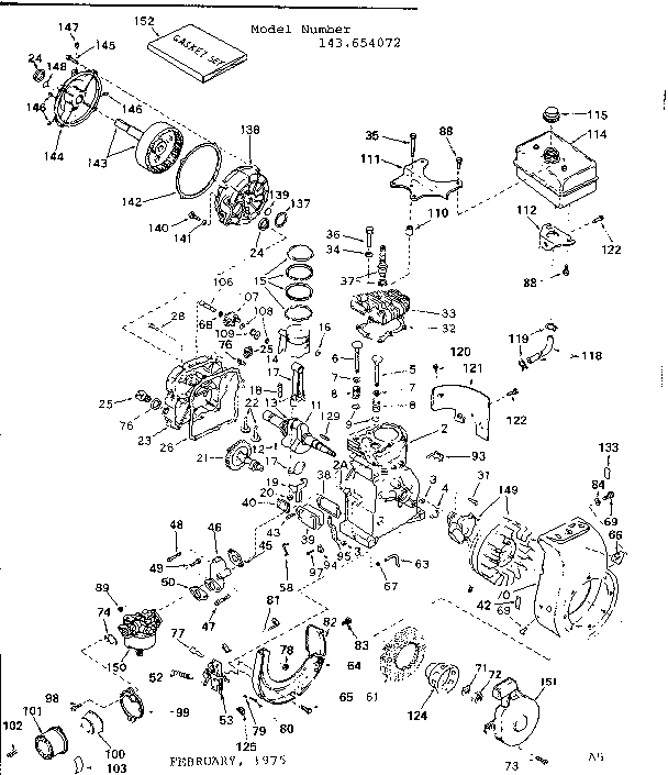 Replacement Parts Diagram and Parts List for 143654072  Craftsman Engine