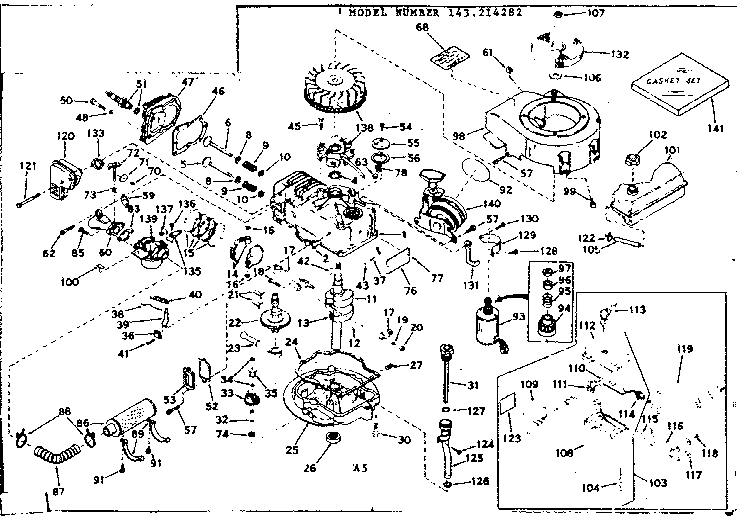 Basic Engine Diagram and Parts List for 143214282  Craftsman Engine