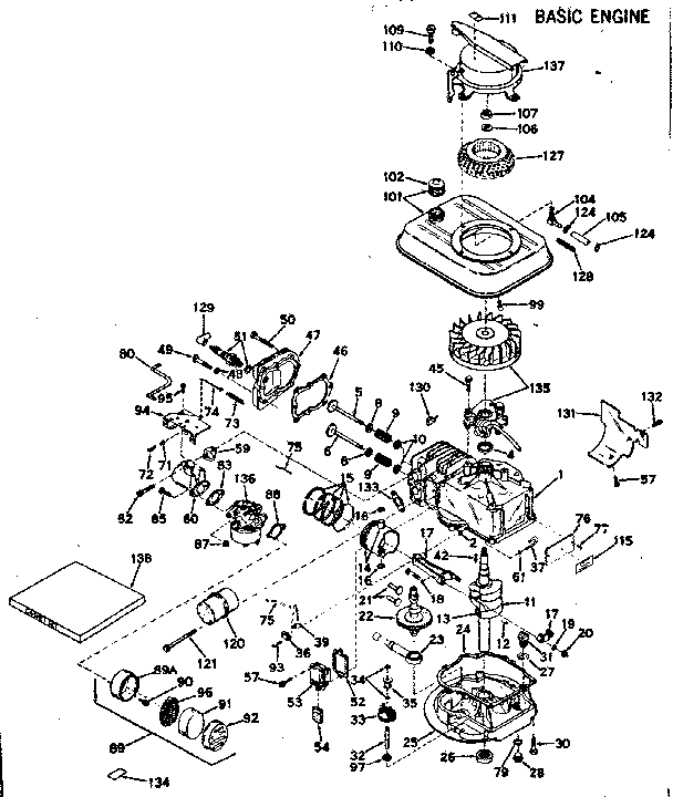 Basic Engine Diagram and Parts List for 143154102  Craftsman Engine