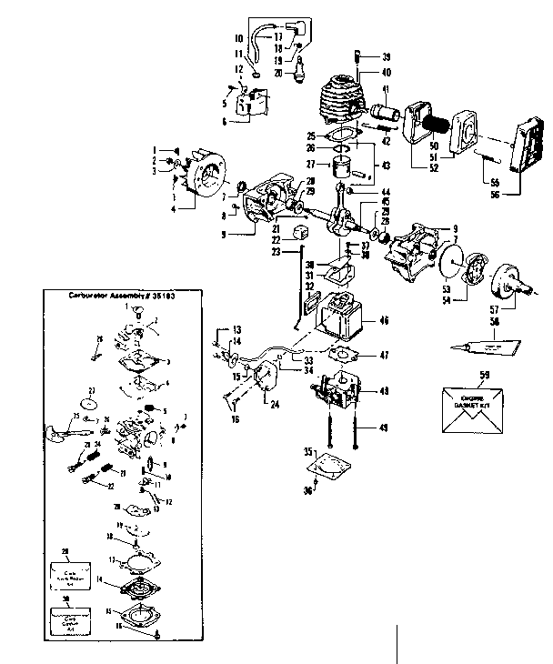 Engine Diagram and Parts List for 358796210  Craftsman Trimmer