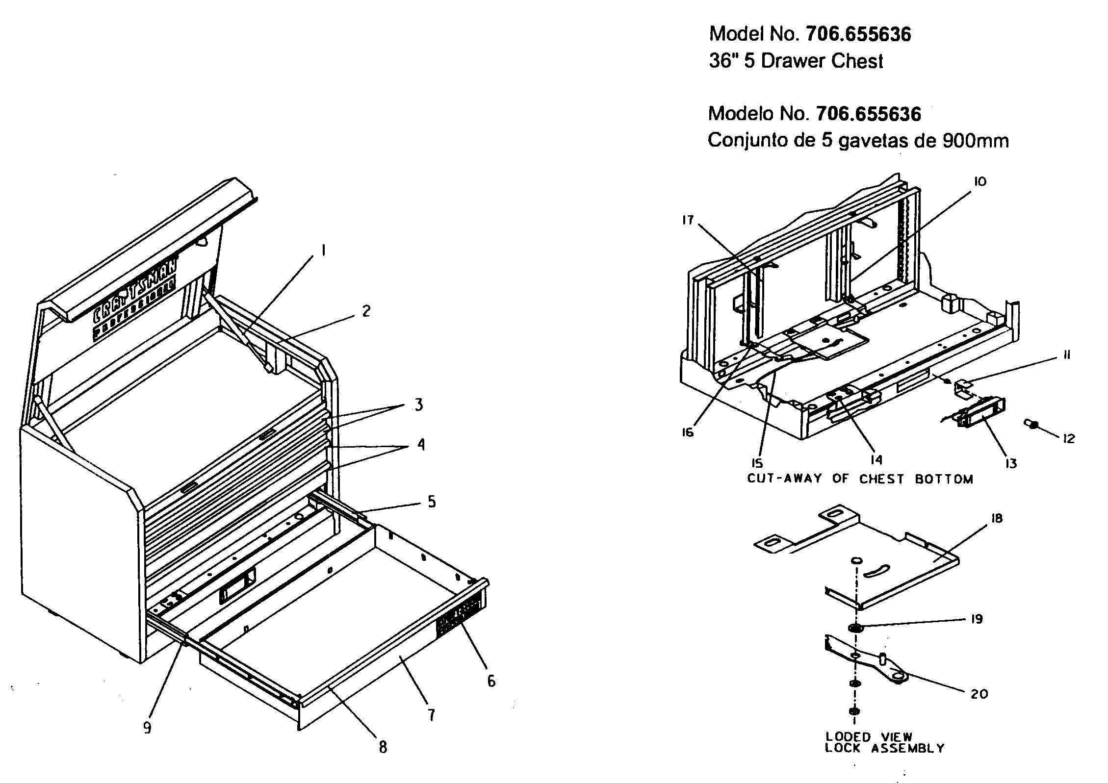 Chest Diagram and Parts List for 706655636  Craftsman Tool Stand & Cart