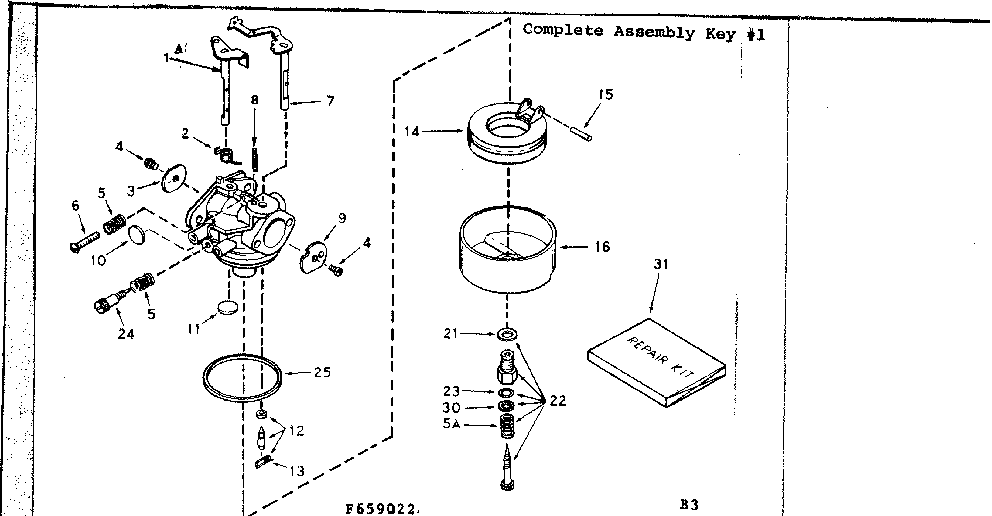 Carburetor No. 631891 Diagram and Parts List for 143659022  Craftsman Engine