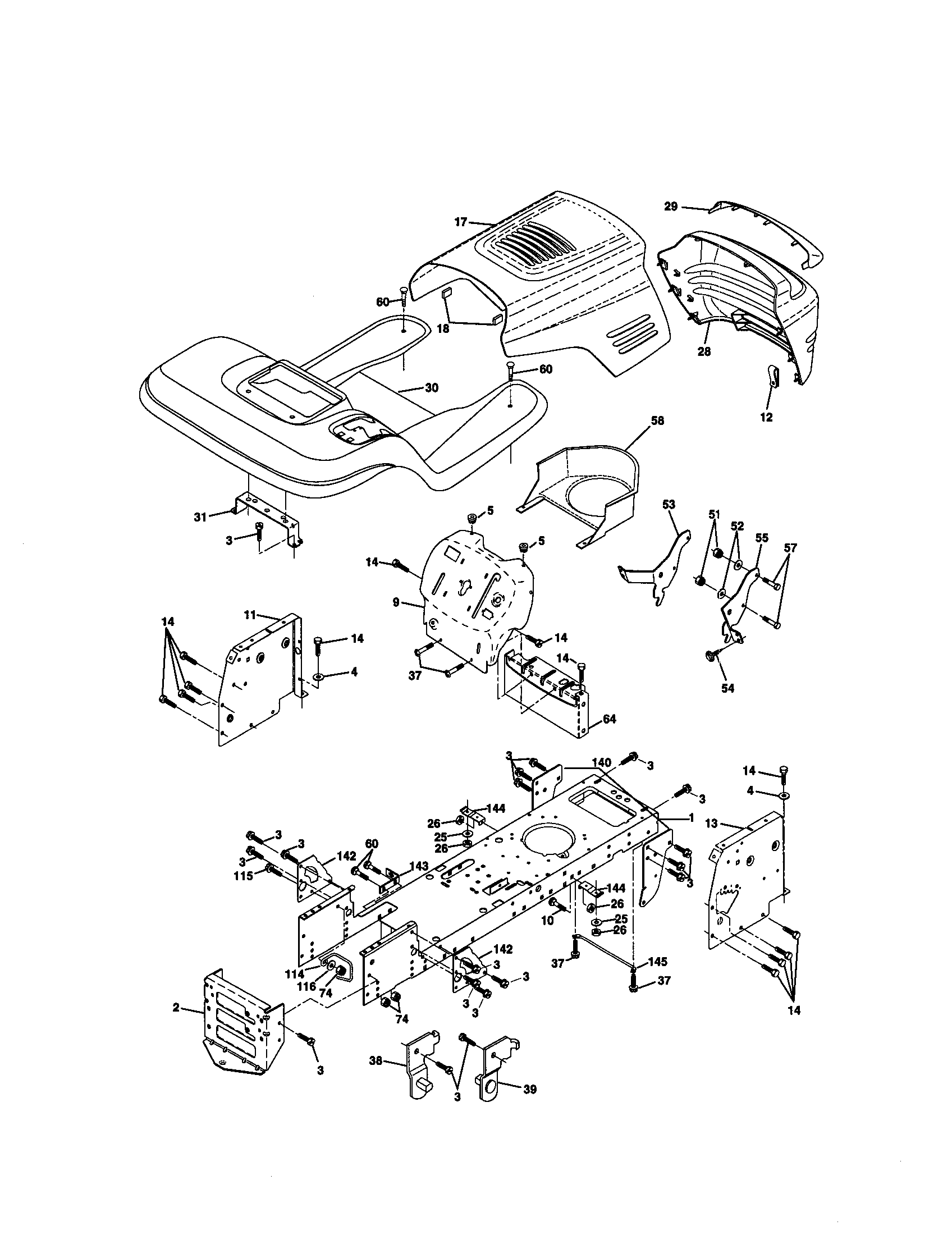 Chassis And Enclosures Diagram and Parts List for 917271013  Craftsman Lawn Tractor