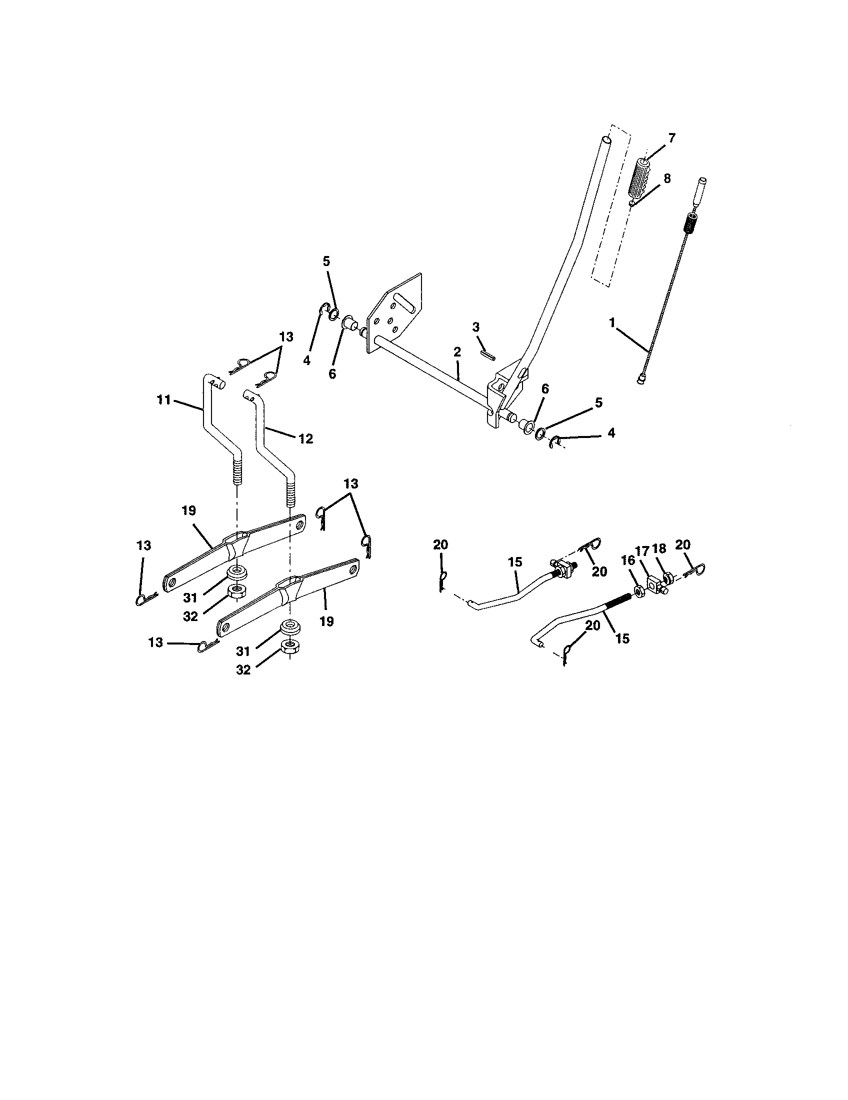 Mower Lift Diagram and Parts List for 917273391  Craftsman Lawn Tractor