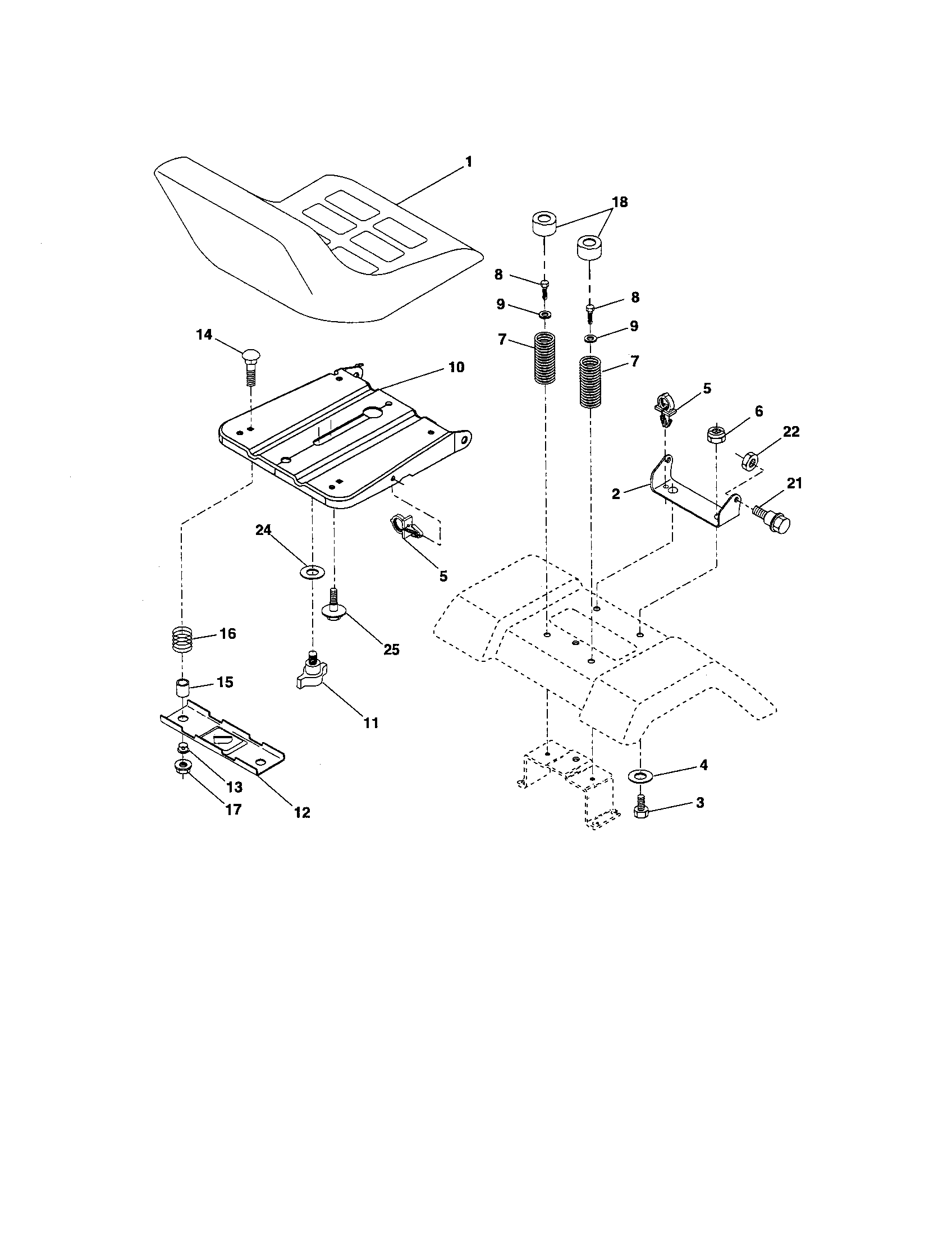 Seat Assembly Diagram and Parts List for 917275642  Craftsman Lawn Tractor