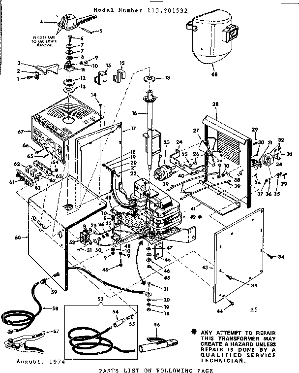 Unit Diagram and Parts List for 113201532  Craftsman Welder