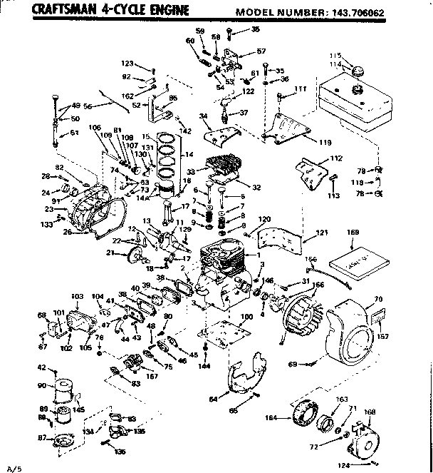 Replacement Parts Diagram and Parts List for 143706062  Craftsman Engine
