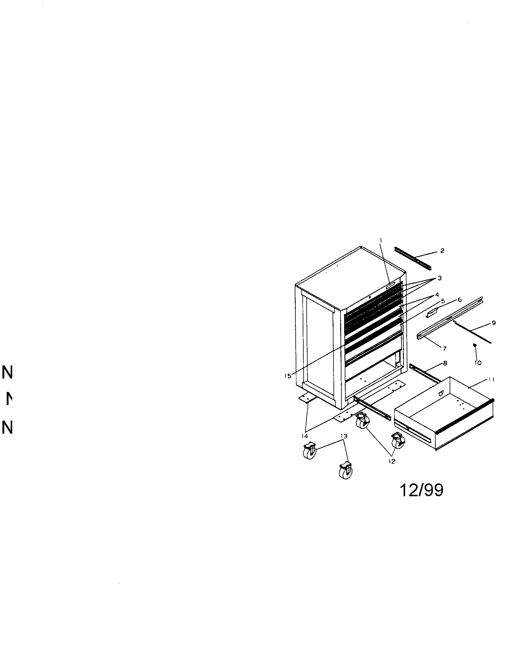 8 Drawer Roll-away Diagram and Parts List for 706658020  Craftsman Tool Stand & Cart