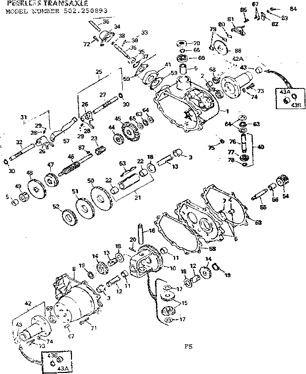 Peerless Transaxle Diagram and Parts List for 502250893  Craftsman Lawn Tractor