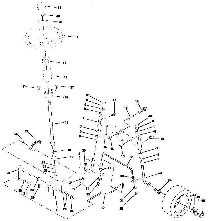 Steering Assembly Diagram and Parts List for 917257570  Craftsman Lawn Tractor