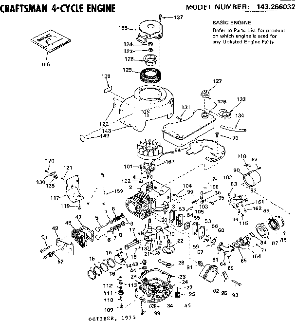 Replacement Parts Diagram and Parts List for 143266032  Craftsman Engine