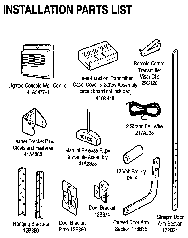 Installation Diagram and Parts List for 139536151SR  Craftsman Garage Door Opener