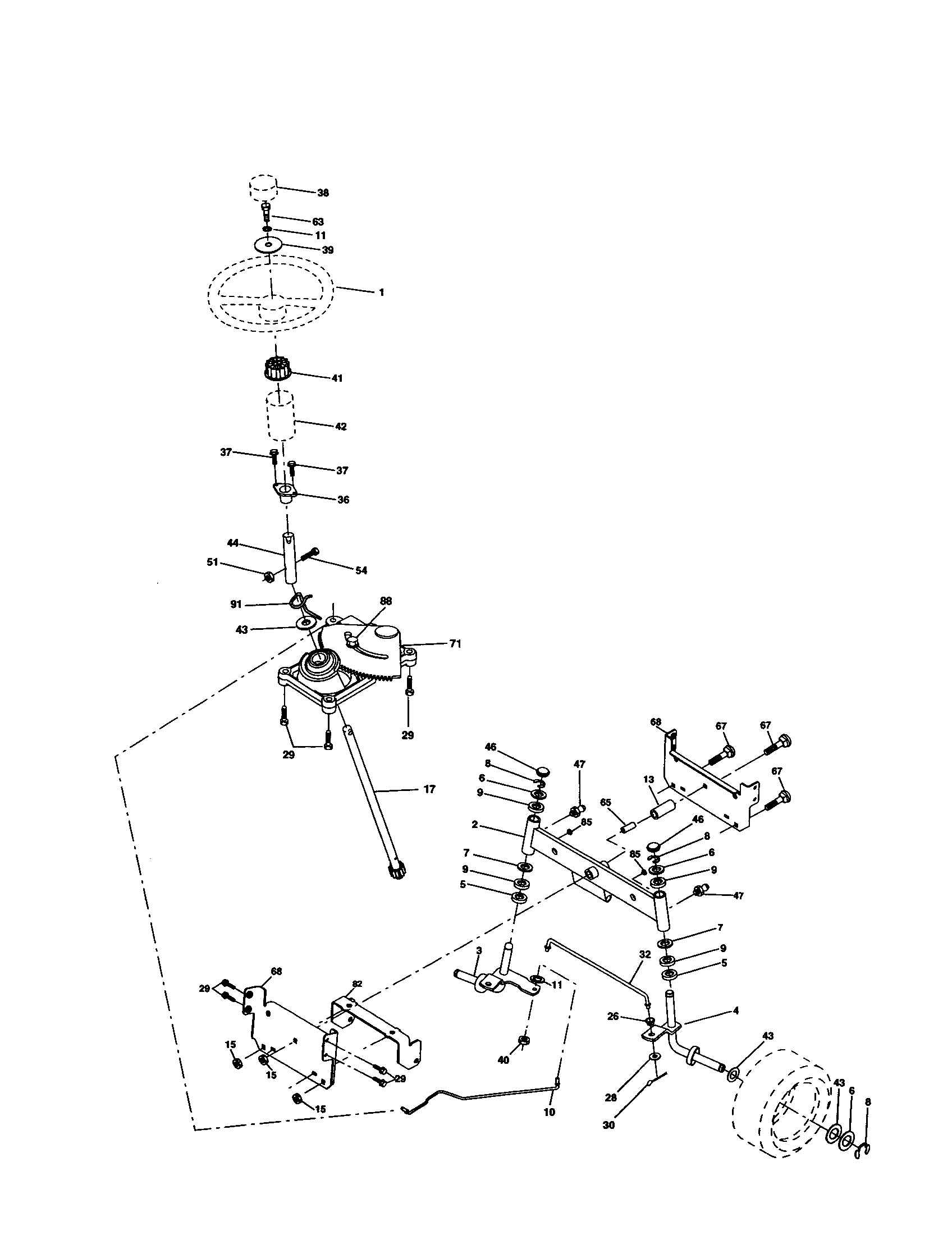 Steering Assembly Diagram and Parts List for 917277010  Craftsman Lawn Tractor
