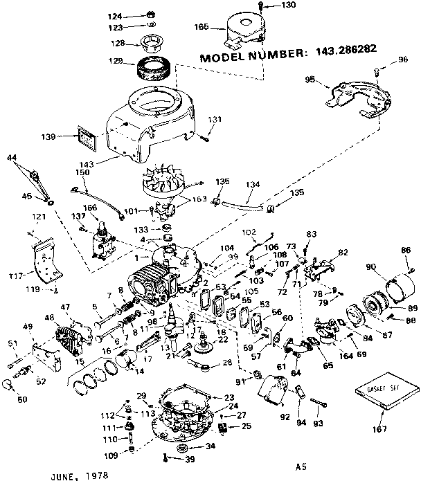 Replacement Parts Diagram and Parts List for 143286282  Craftsman Engine
