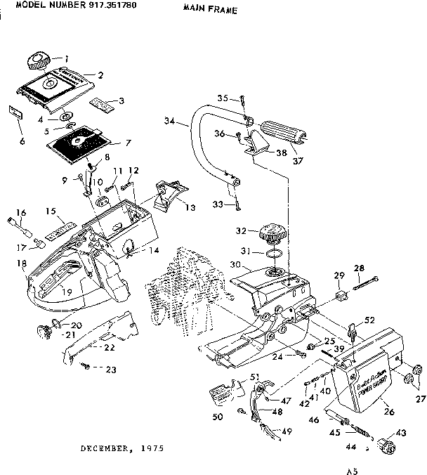 Main Frame Diagram and Parts List for 917351780  Craftsman Chainsaw