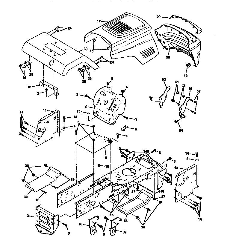 Chassis And Enclosures Diagram and Parts List for 917270613  Craftsman Lawn Tractor
