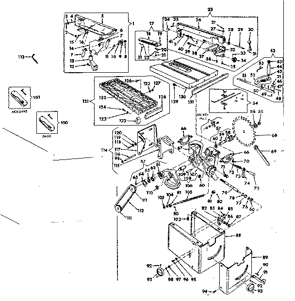 Unit Diagram and Parts List for 11329901  Craftsman Saw