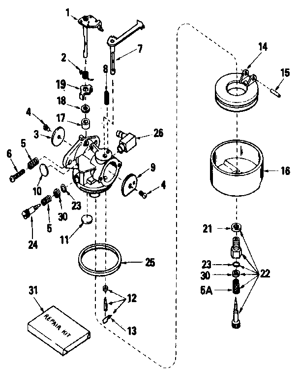Carburetor Diagram and Parts List for 143834032  Craftsman Engine