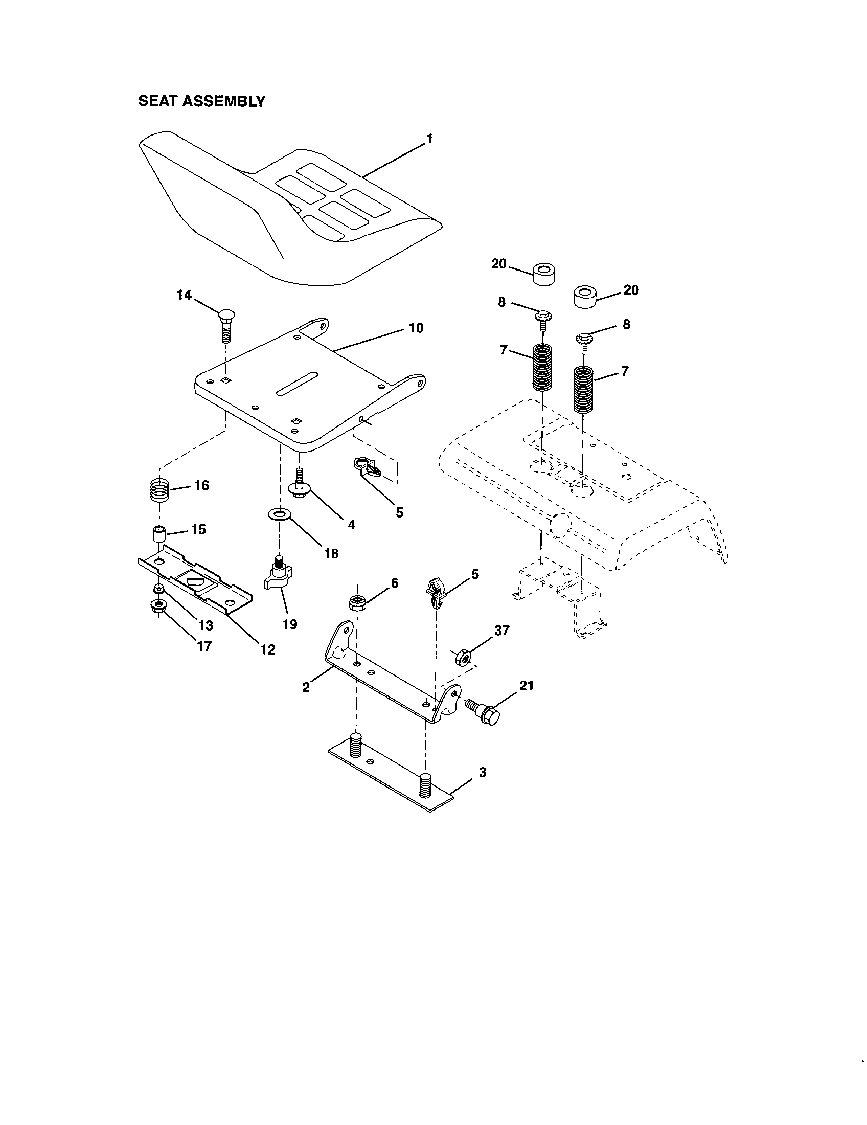 Seat Assembly Diagram and Parts List for 917276013  Craftsman Lawn Tractor