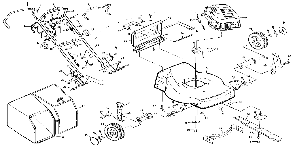 Main Frame Diagram and Parts List for 917372440  Craftsman Lawn Mower