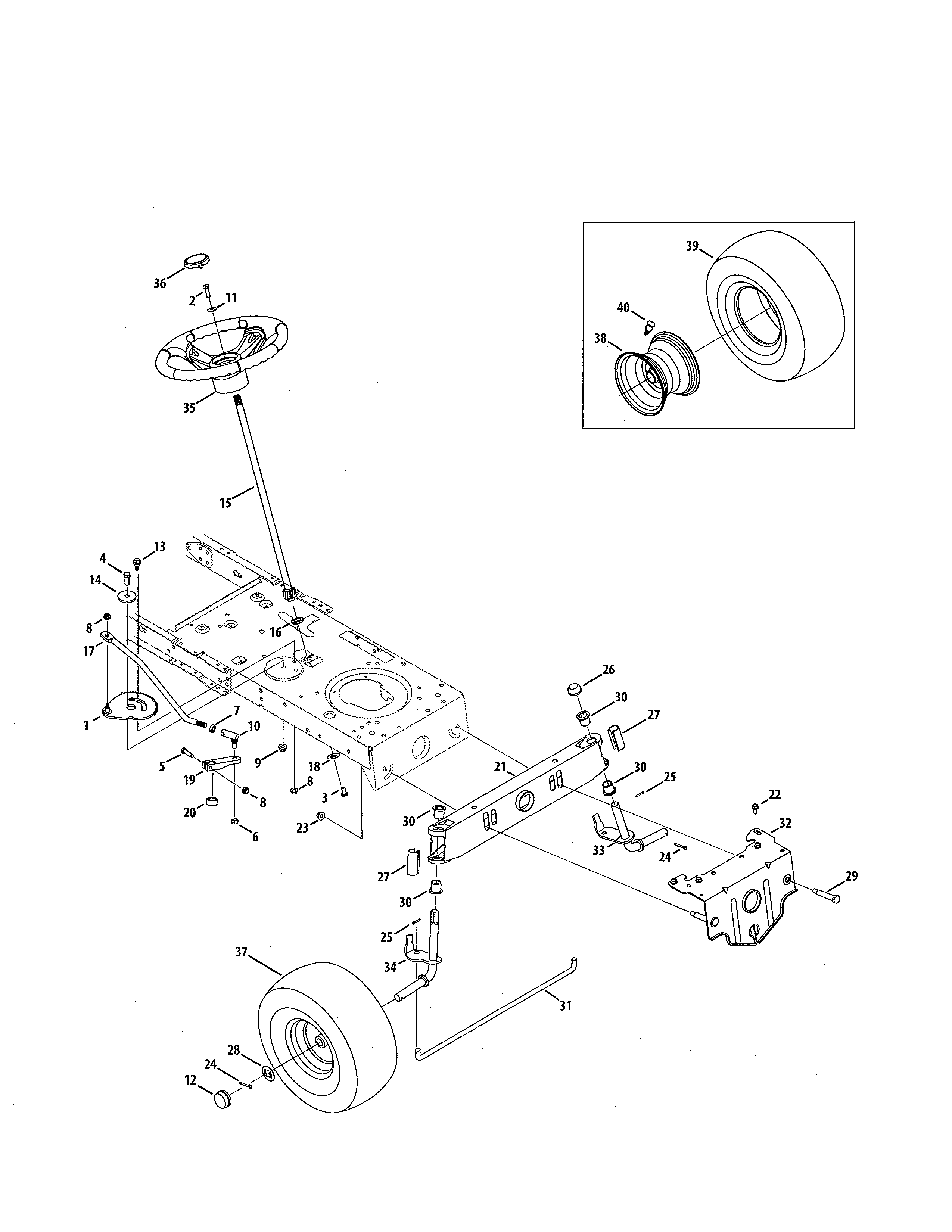 Steering & Wheel Diagram and Parts List for 247288840  Craftsman Lawn Tractor