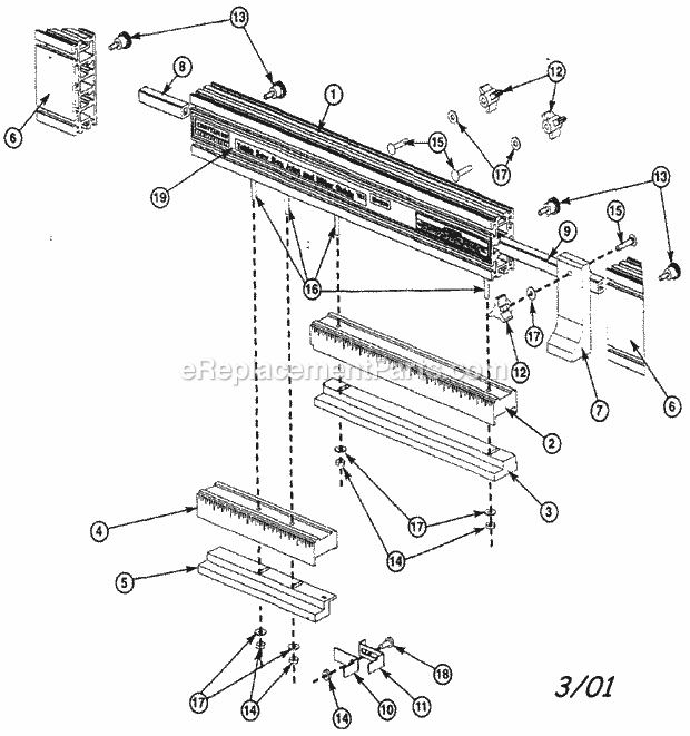 Cabinet Parts Diagram and Parts List for 171240300  Craftsman Table Saw