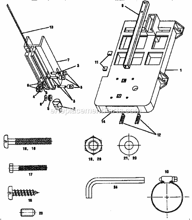 Scroll Saw Table Diagram and Parts List for 17125439  Craftsman Table Saw