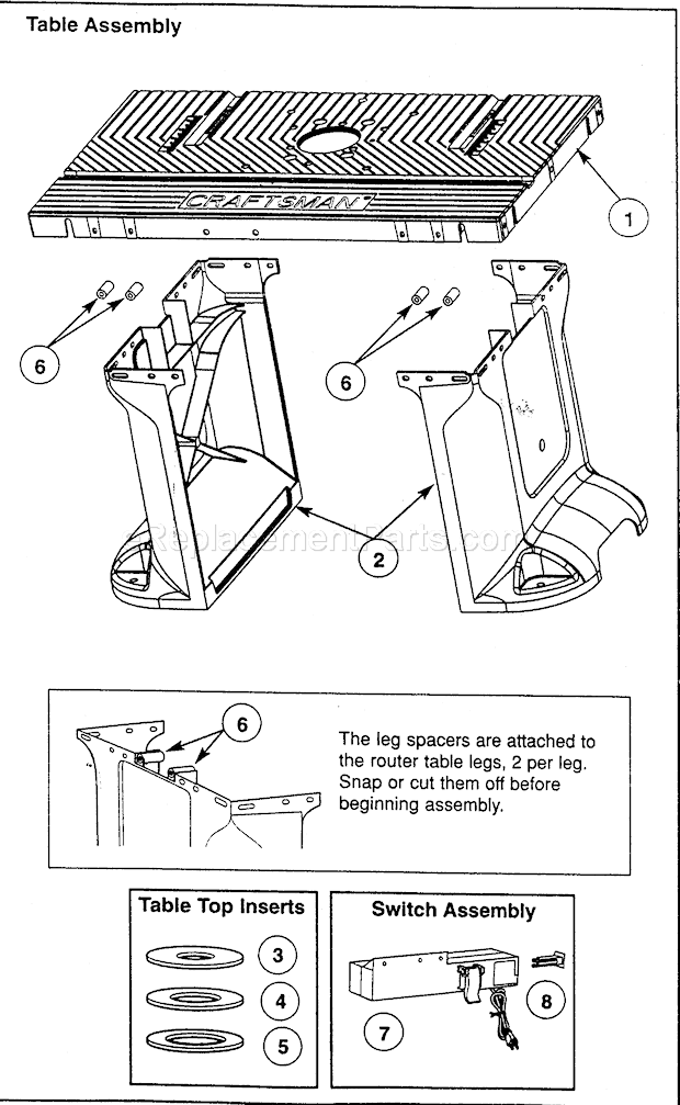 Table Asy Diagram and Parts List for 171266110  Craftsman Router