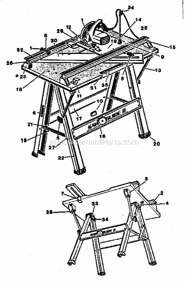 Unit Parts Diagram and Parts List for 17157SAWGUIDEII  Craftsman Table Saw